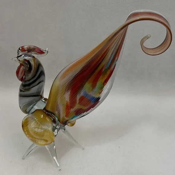 Vintage Blown Glass Murano Style Colorful Rooster Art Glass Figurine - Picture 4 of 6
